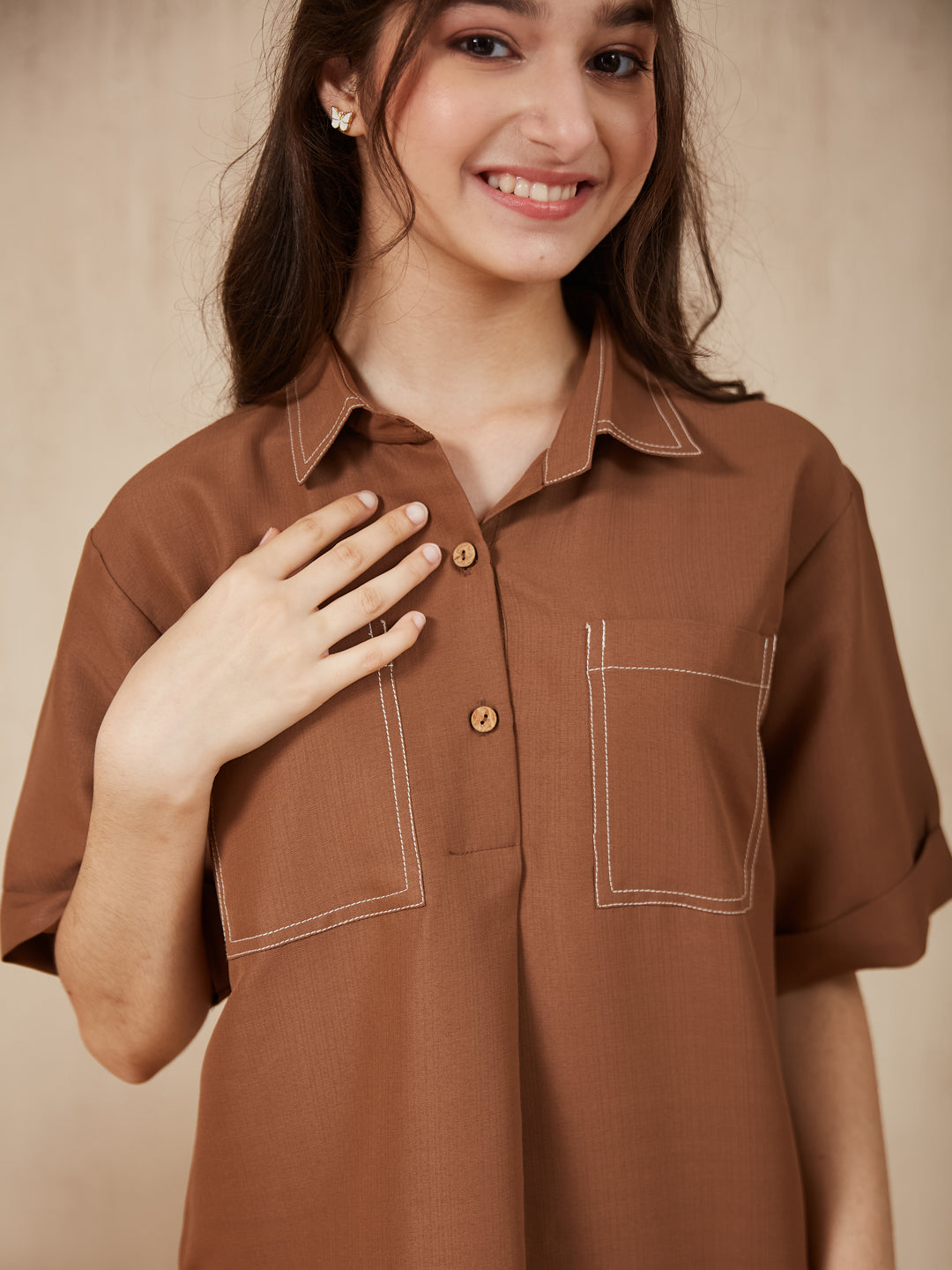 Caramel Embroidered  Kurta & pant For Girls
