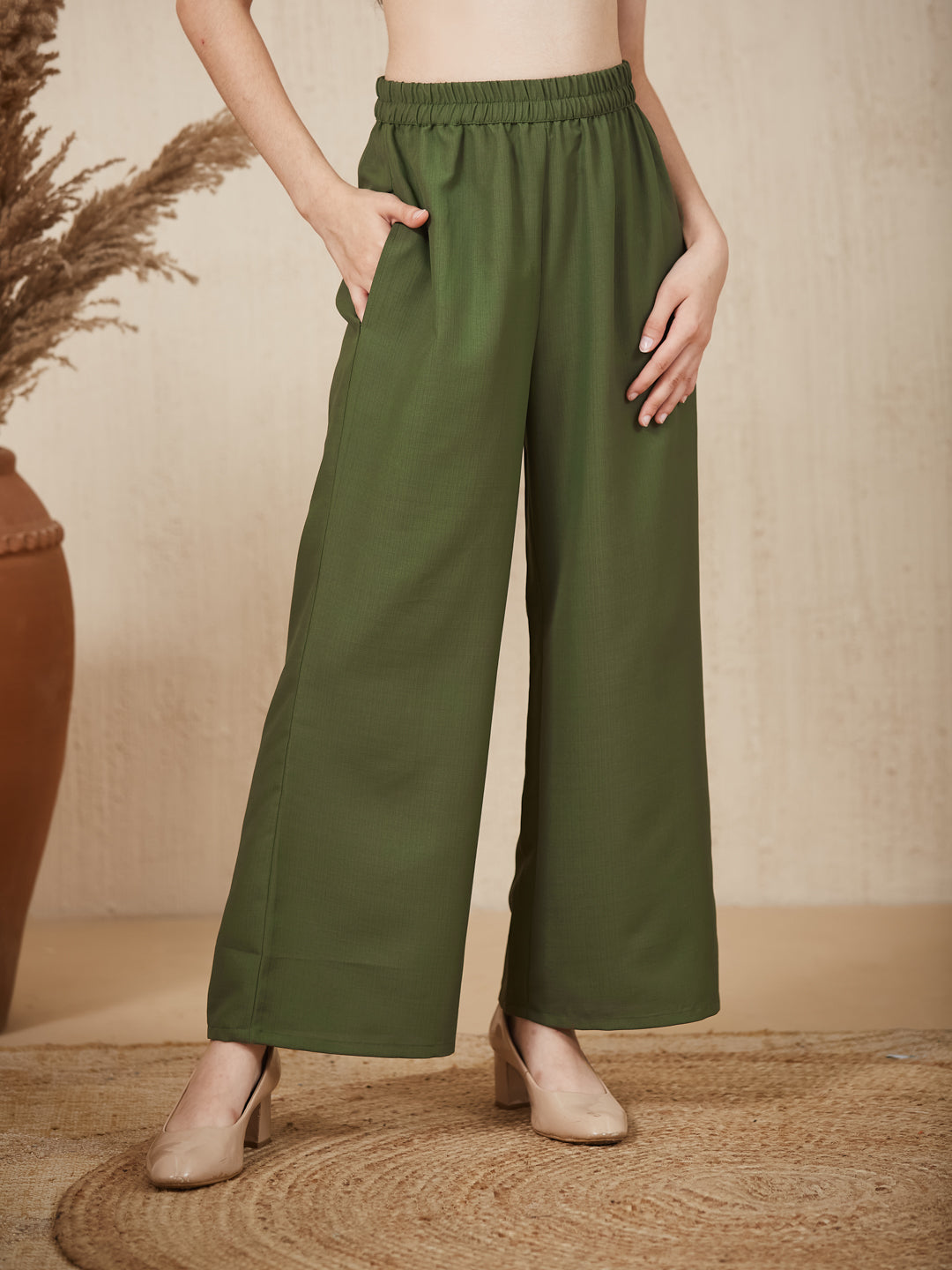 Olive Green Embroidered  Kurta & pant For Girls