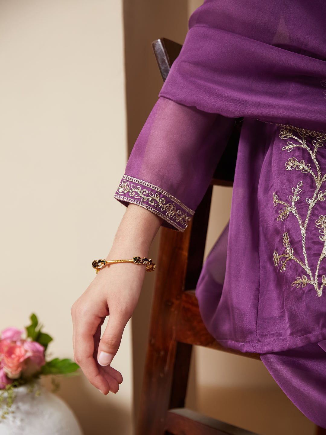 Purple Organza Embroidered Kurta Plazzo & Dupatta Set for Girls
