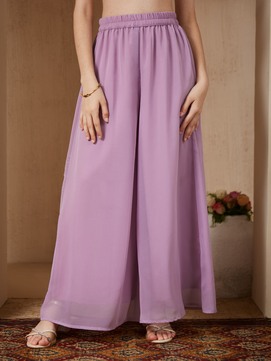Lavender Georgette Embroidered Kurta Plazzo & Dupatta Set for Girls