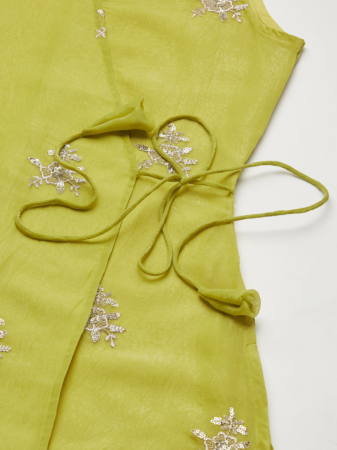 Neon Silk Embroidered Wrap Kurta with Palazzo Set for Girls