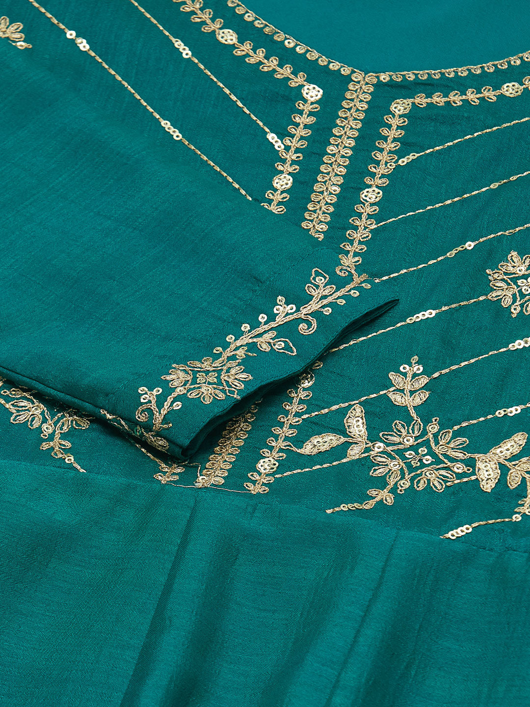 Rama Silk Embroidered Anarkali Pant & Dupatta Set for Girls