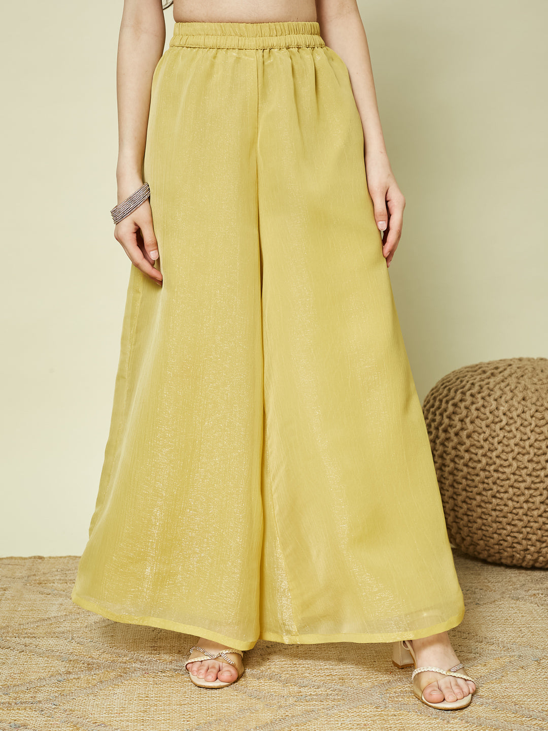 Yellow Silk Embroidered Kurta Palazzo Set with Dupatta for Girls