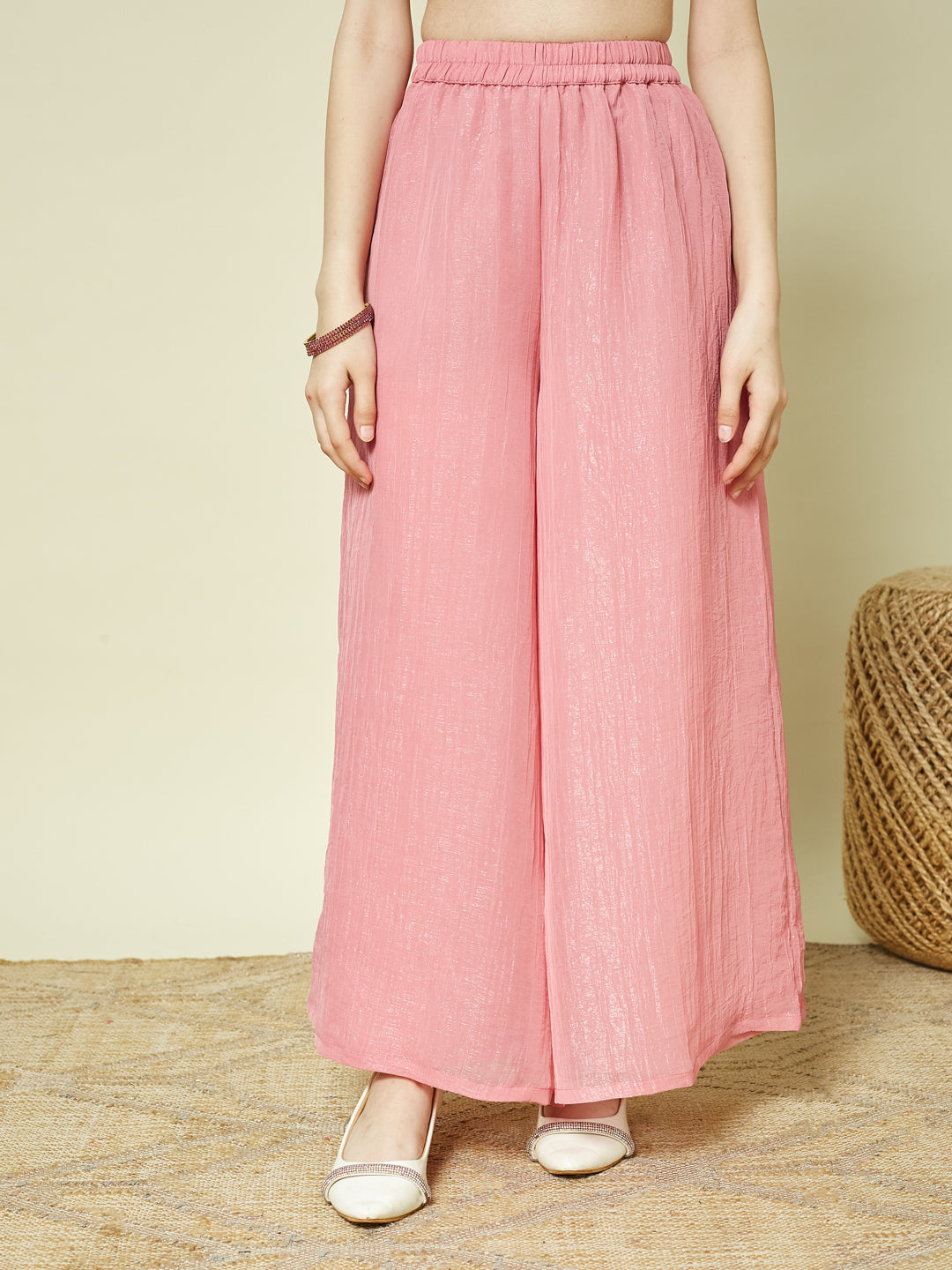 Pink Silk Embroidered Kurta Palazzo Set with Dupatta for Girls