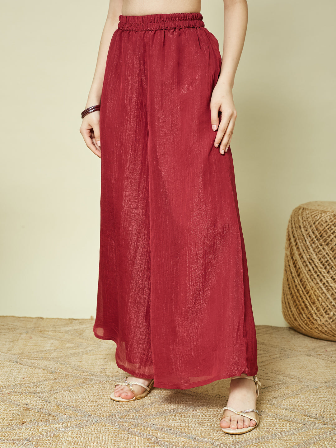 Maroon Silk Embroidered Kurta Palazzo Set with Dupatta for Girls