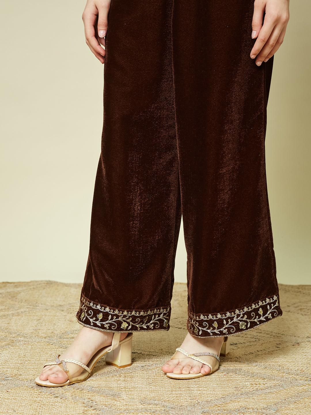 Coffee Velvet Embroidered co-ords for girls