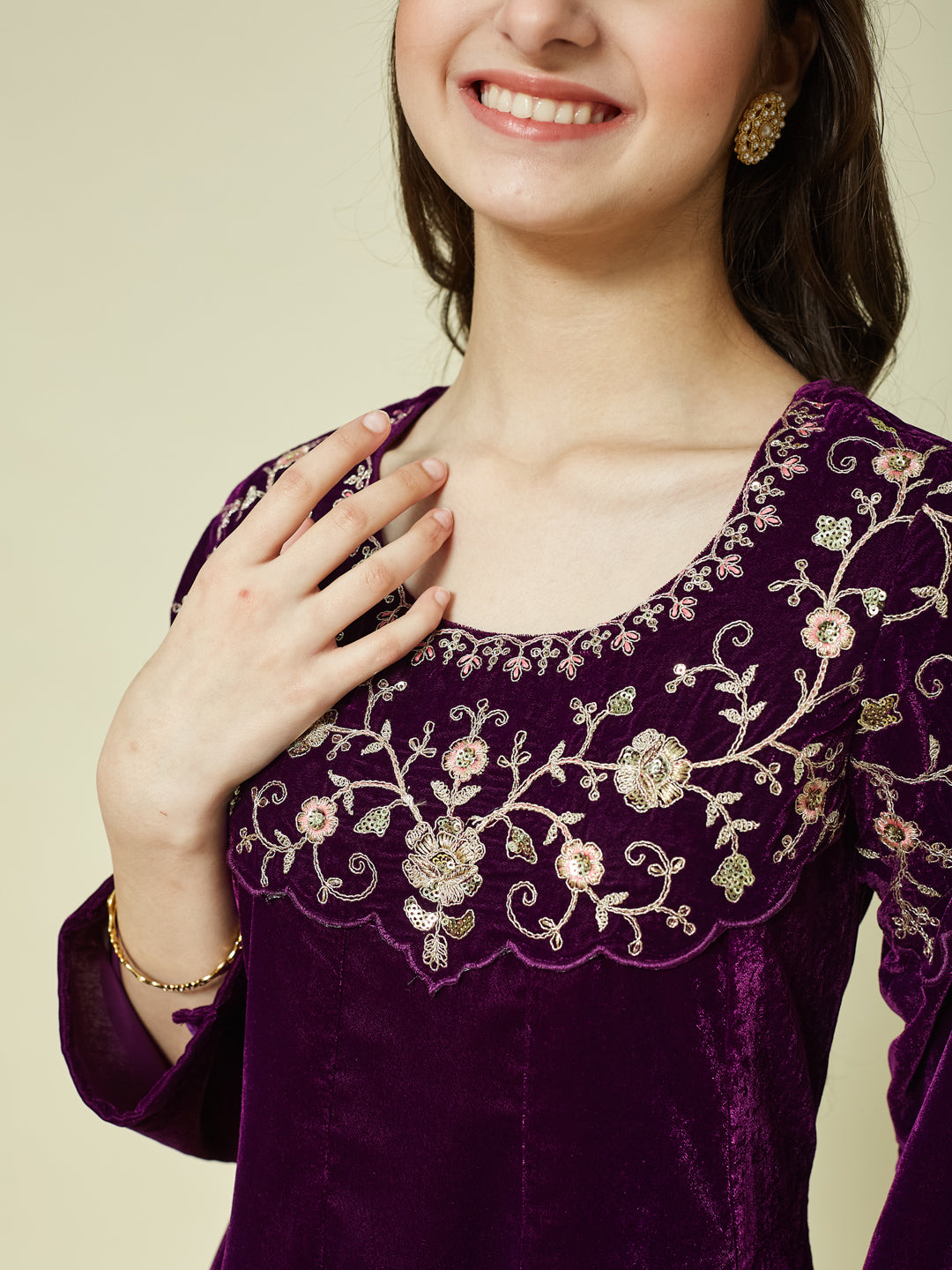 Violet Velvet Embroidered co-ords for girls