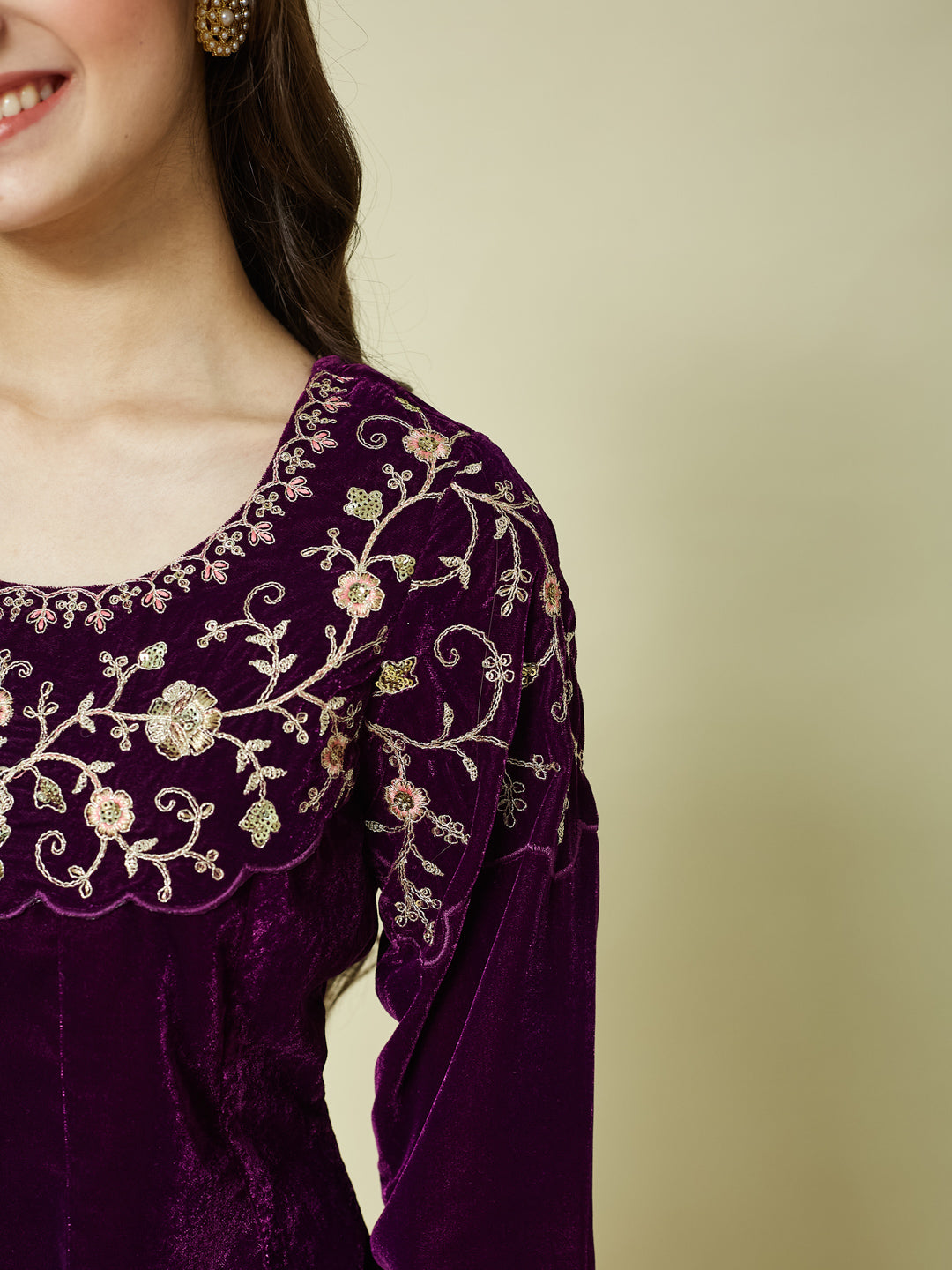 Violet Velvet Embroidered co-ords for girls