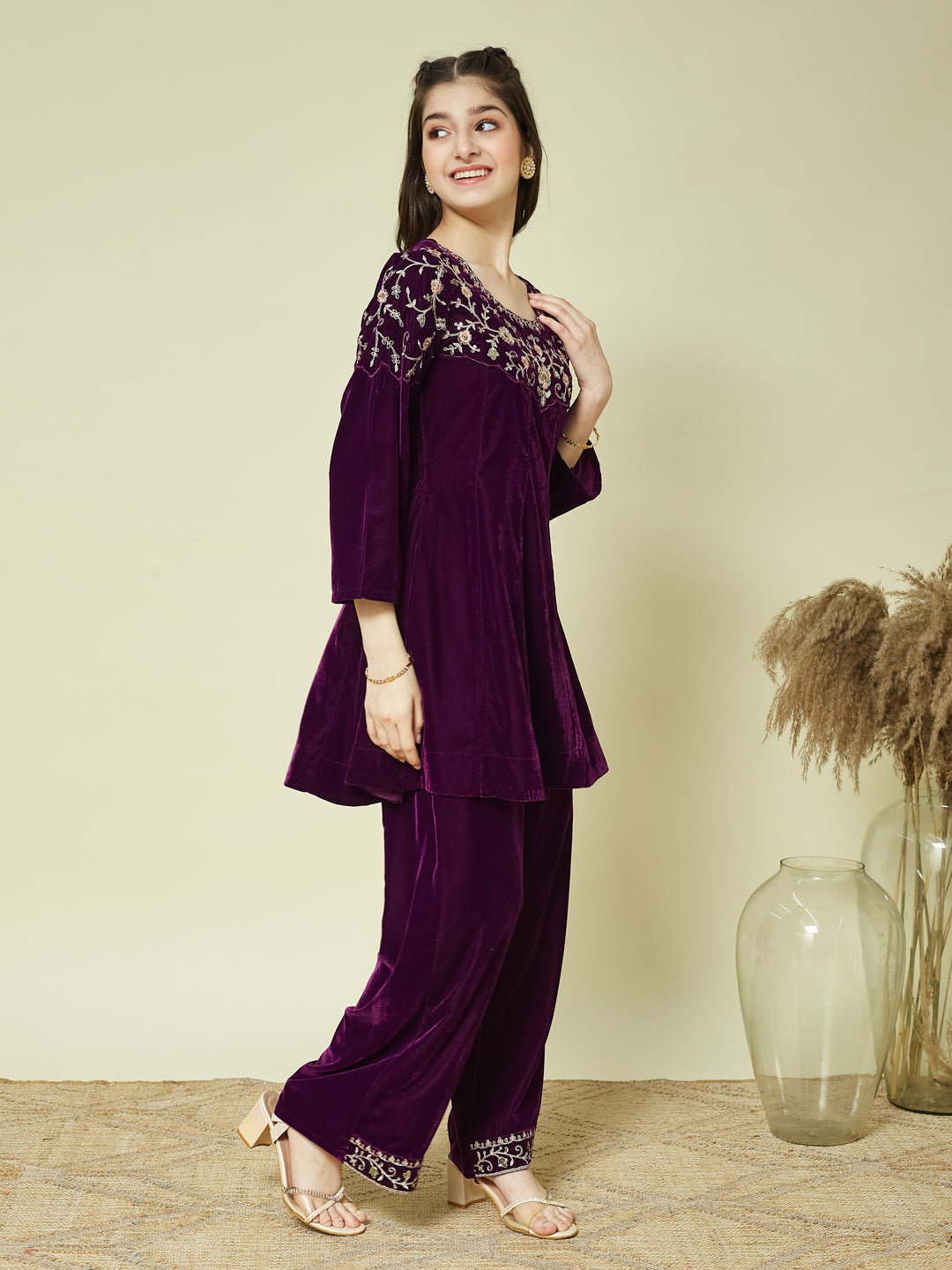 Violet Velvet Embroidered co-ords for girls