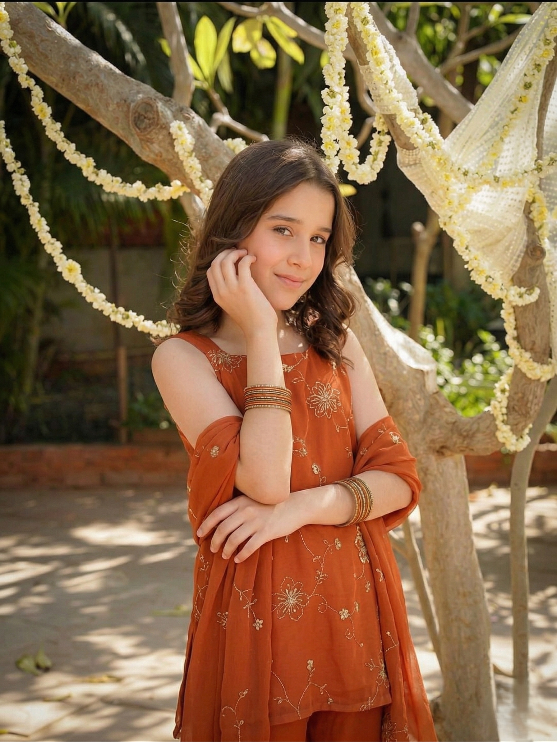 Orange Georgette Embroidered Kurta Palazzo & Dupatta Set for Girls