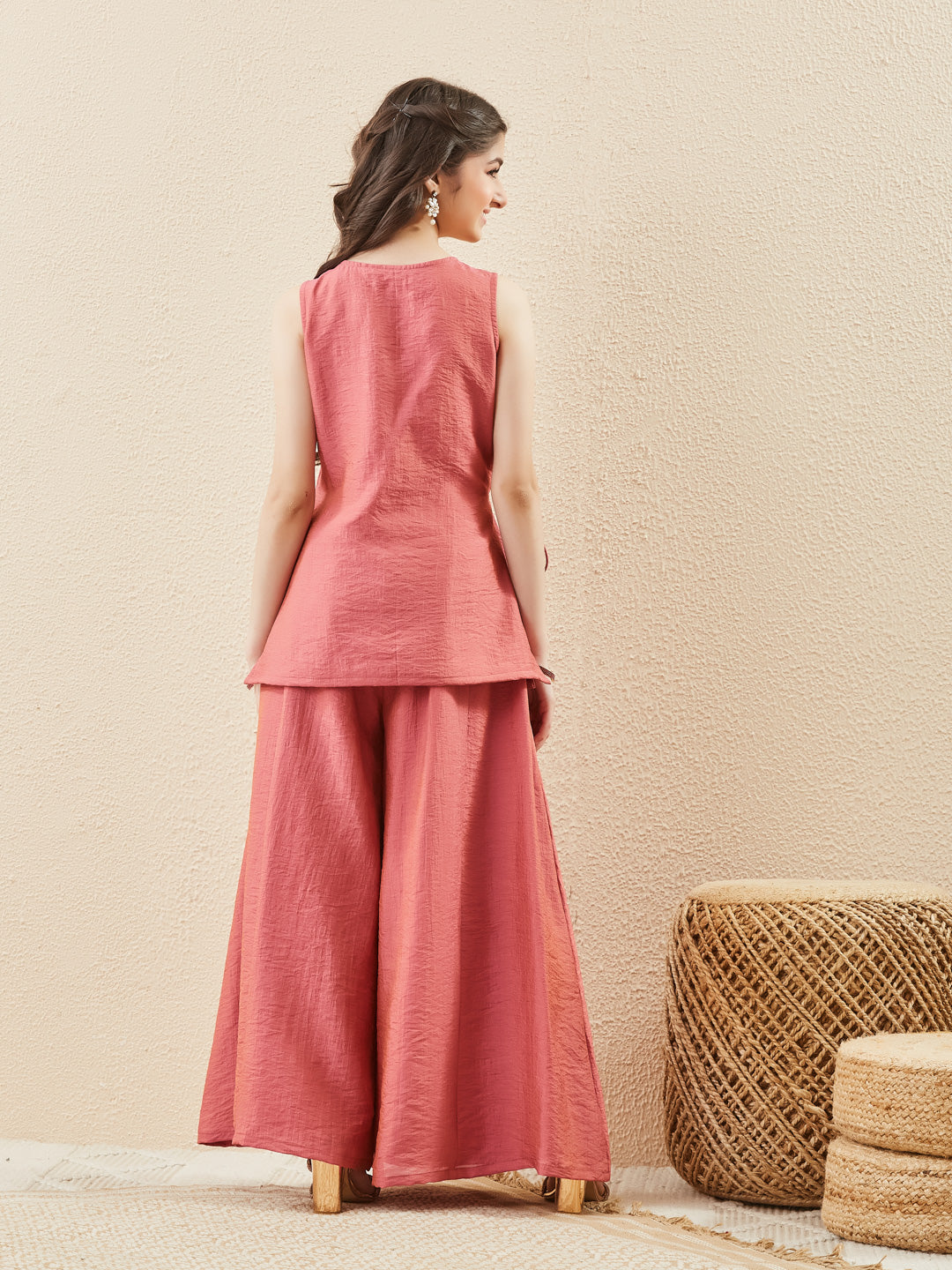 Pink Silk Embroidered Indo-Western Co-Ord Set For Girl