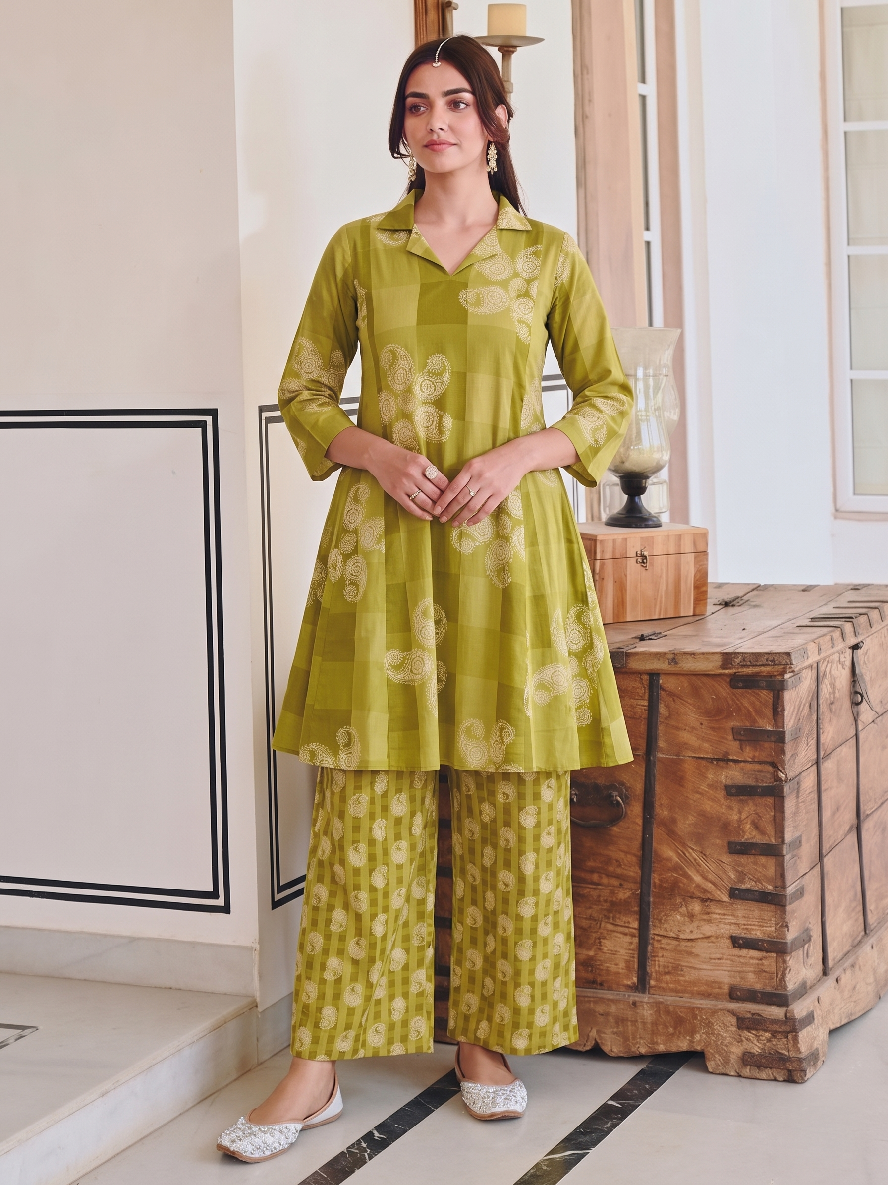 Neon Cotton Printed Ethnic Co-ord Set Kurta & Palazzo For Women