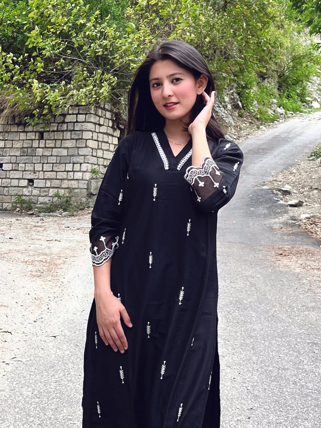 Black Chinon Embroidered Co-ord Set