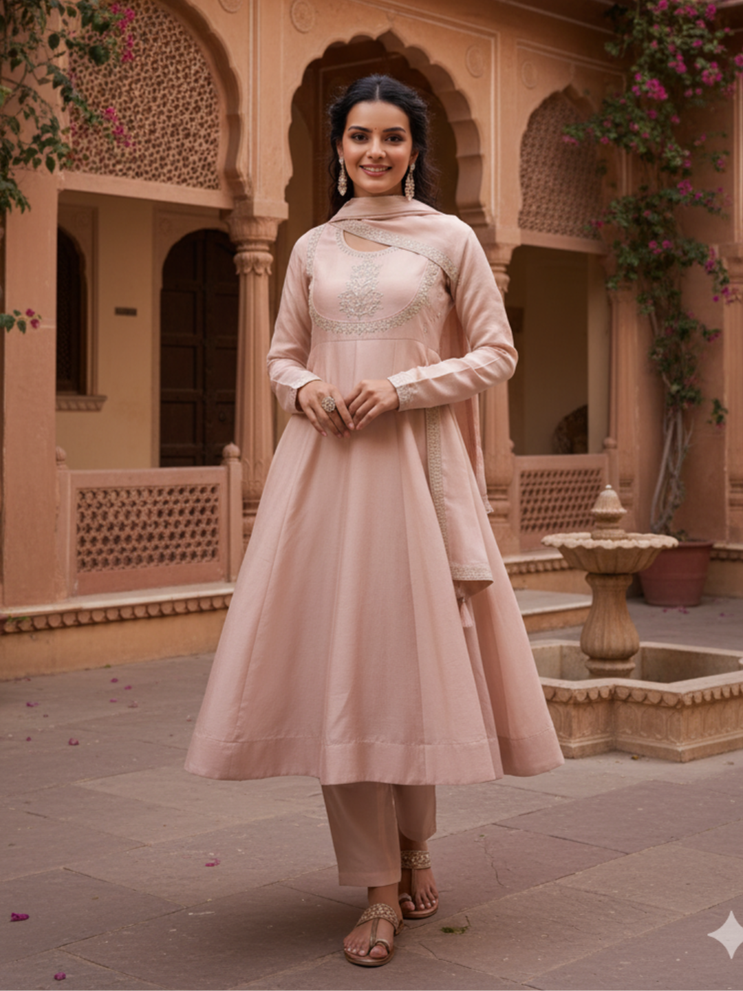 Rose Pink Embroidered Silk Blend Anarkali Kurta With Dupatta Set