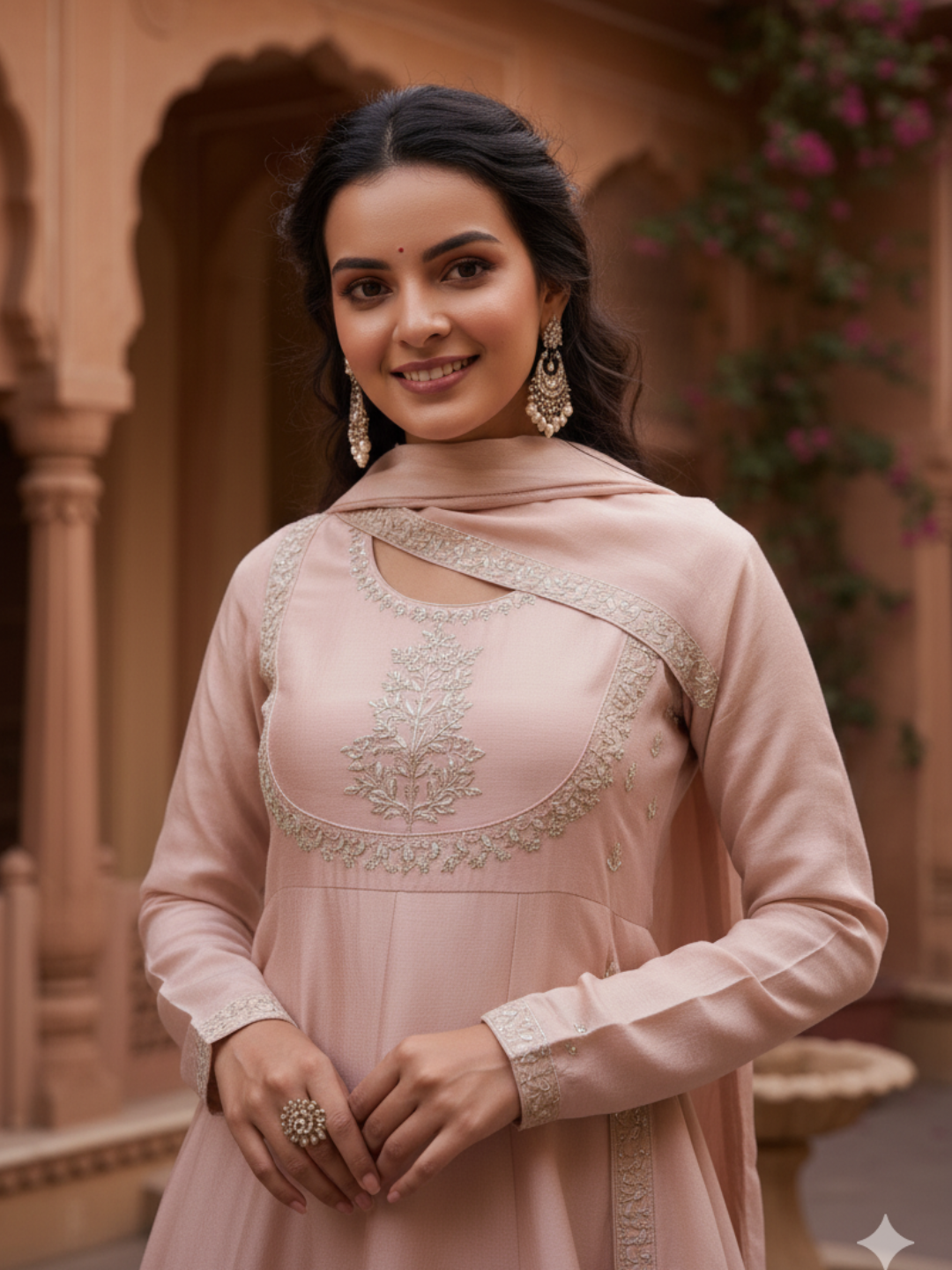 Rose Pink Embroidered Silk Blend Anarkali Kurta With Dupatta Set