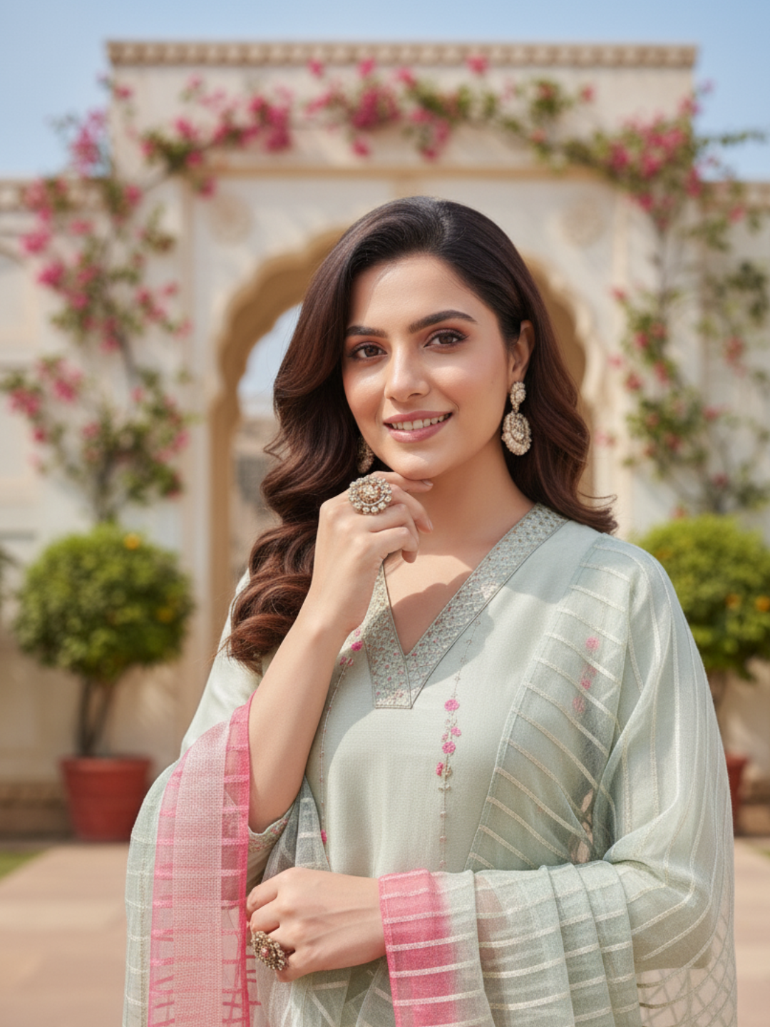 Grey Embroidered Silk Kurta with Dupatta Set