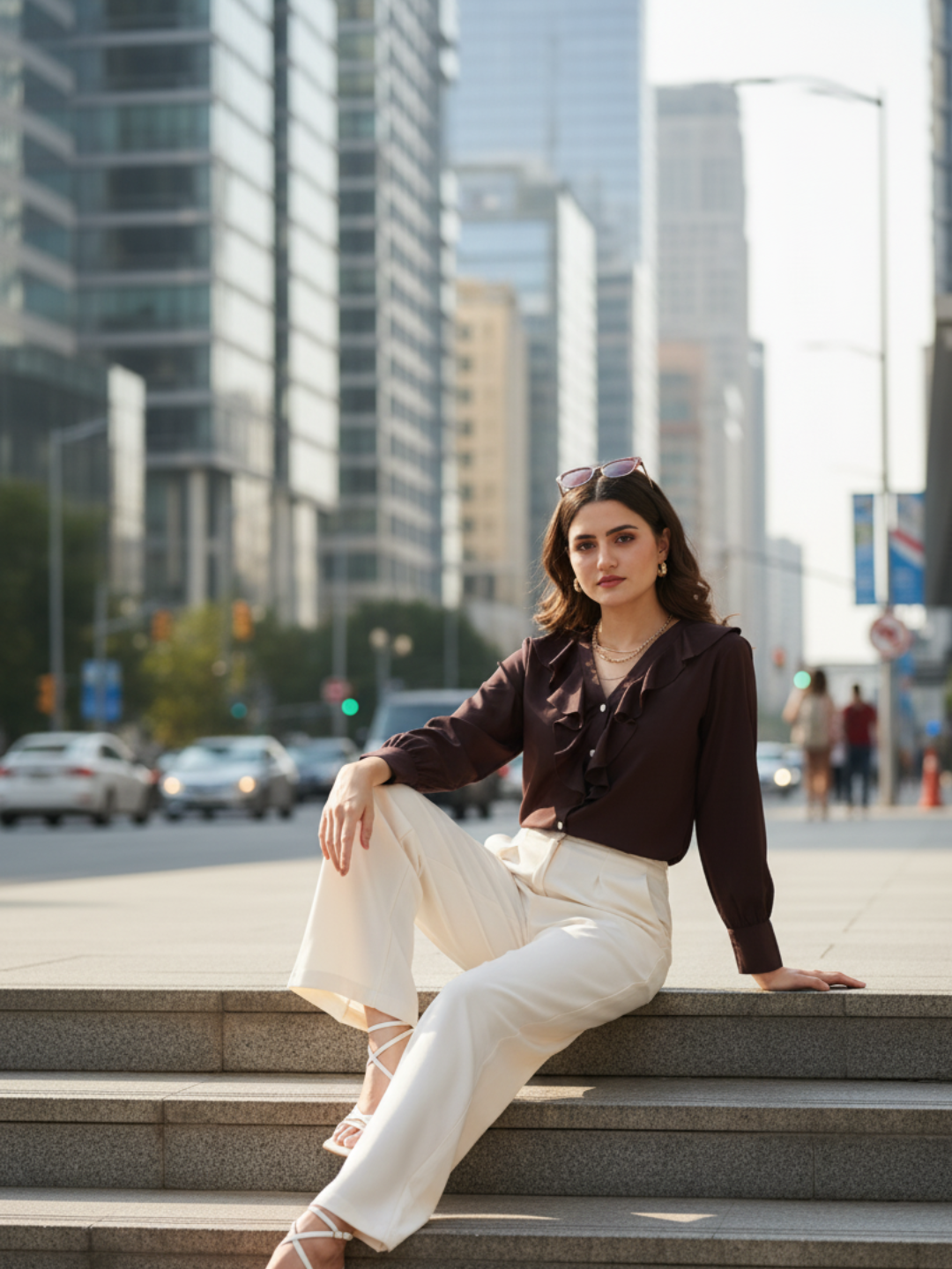 Women's Coffee Polyester Plain Regular Full sleeve Shirt