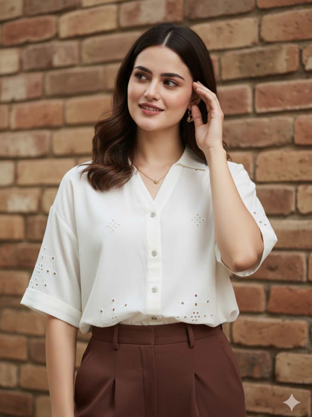Off-White Casual Printed Shirt in Cotton Blend Fabric for Women