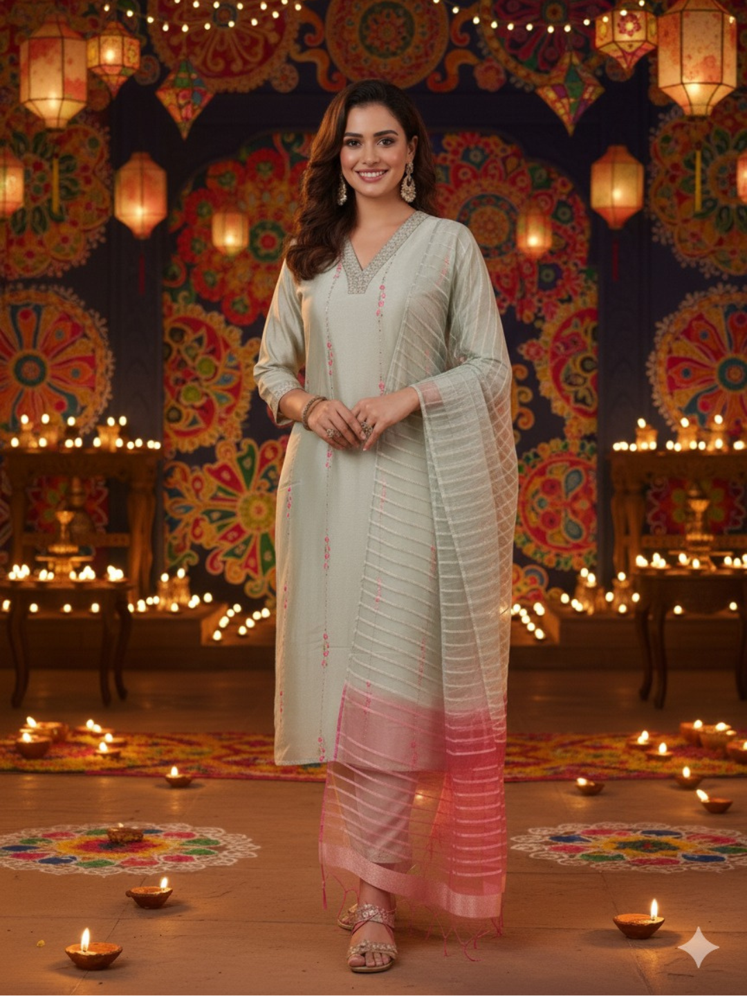 Grey Embroidered Silk Kurta with Dupatta Set