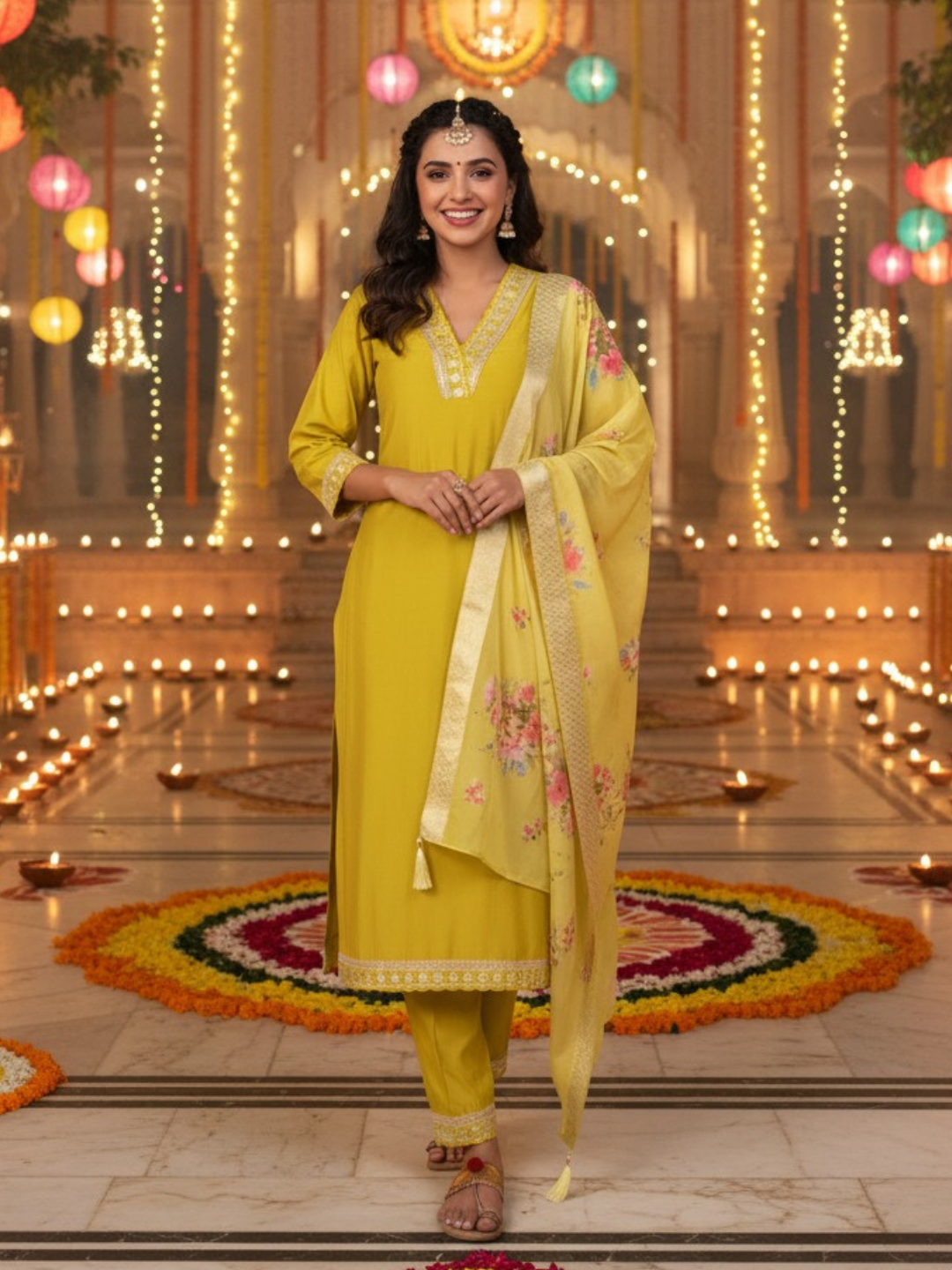 Neon Embroidered Chanderi Viscose Straight Suit With Dupatta
