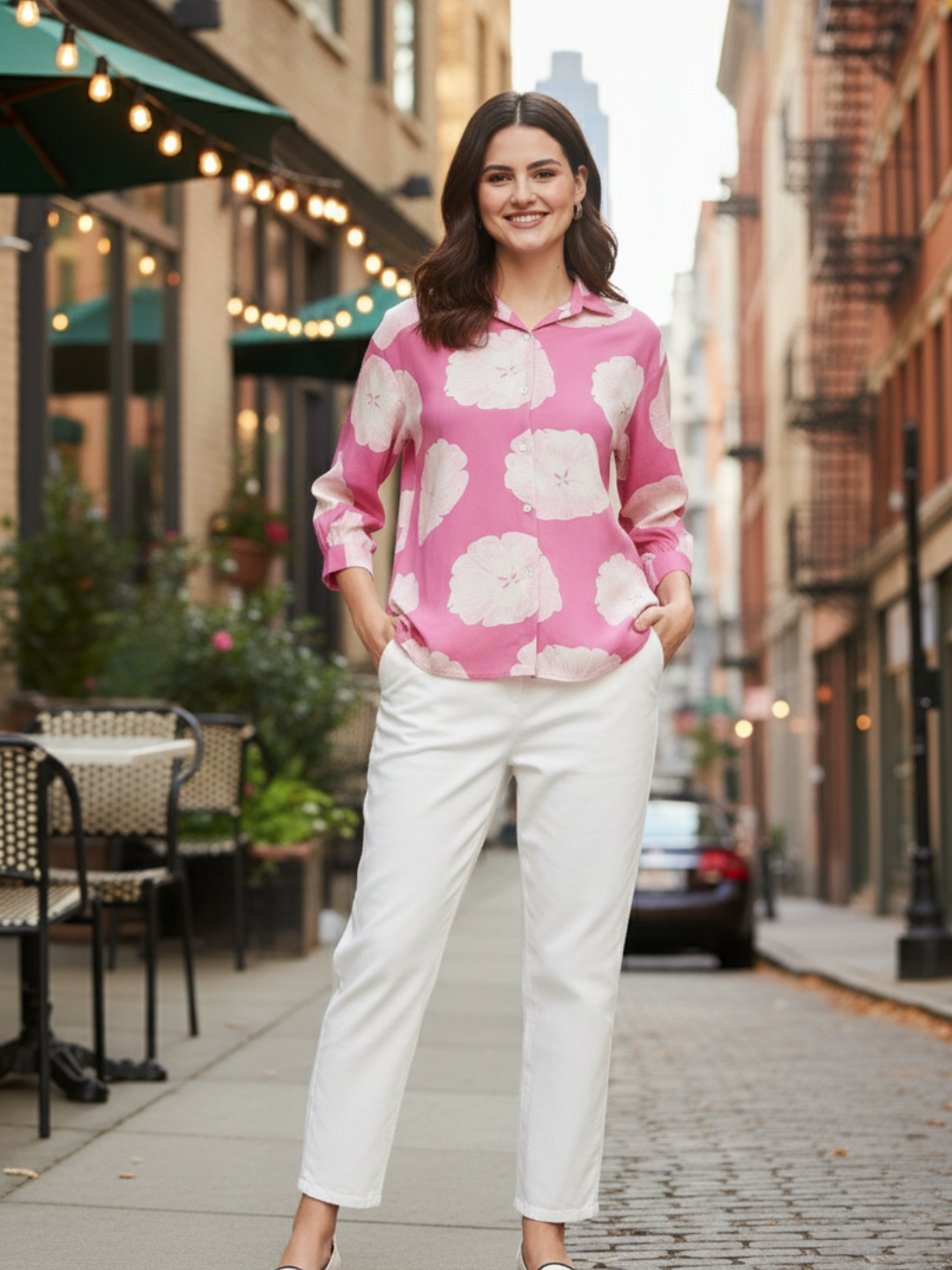 Pink Rayon Print Regular Full Sleeve Shirt