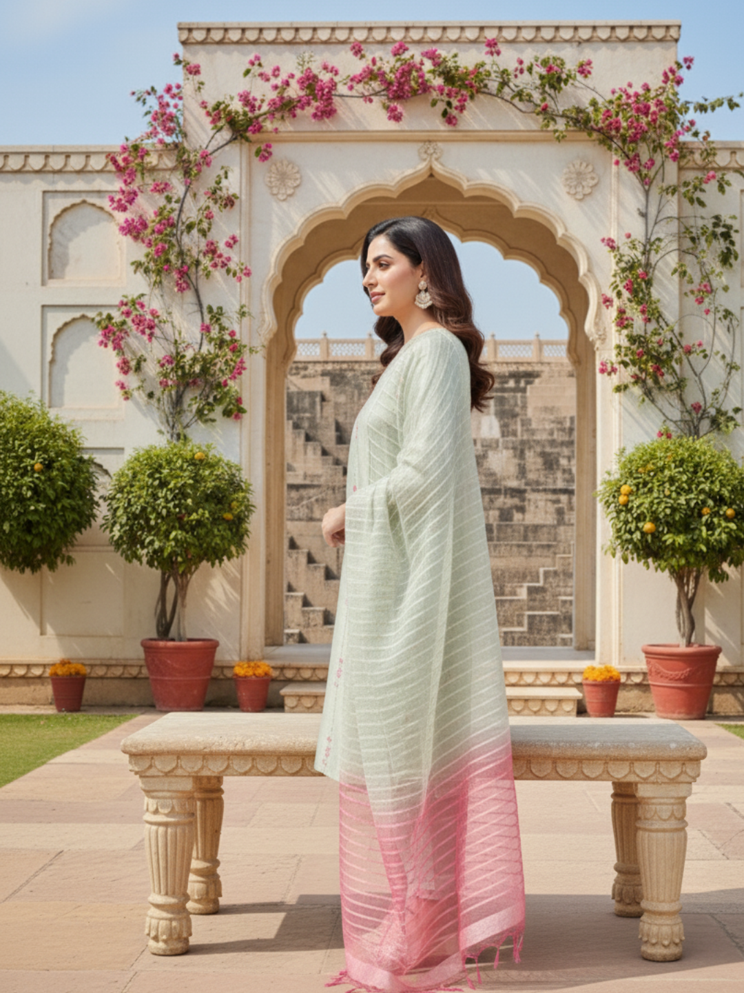 Grey Embroidered Silk Kurta with Dupatta Set