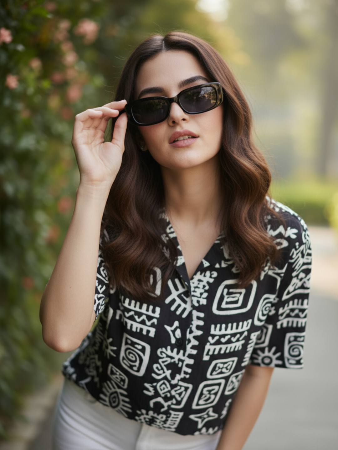 Women Black Rayon Print Regular shirt
